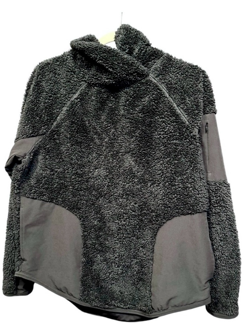 Nike Black Charcoal Gray Sherpa Fleece‎ Pullover Jacket Mens Medium Womens L